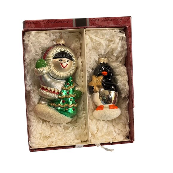 Crown Reflections Blown Glass Frosty Friends Eskimo & Penguin Christmas Ornament - Picture 3 of 8